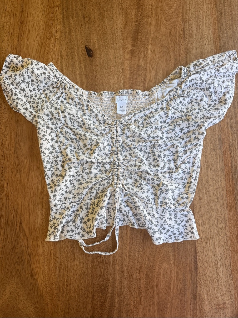 Japna White Crop Top with Gray Floral Print